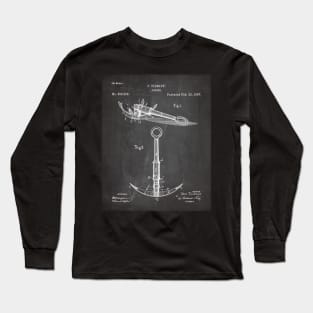 Boat Anchor Patent - Sailing Sailor Lake House Art - Black Chalkboard Long Sleeve T-Shirt